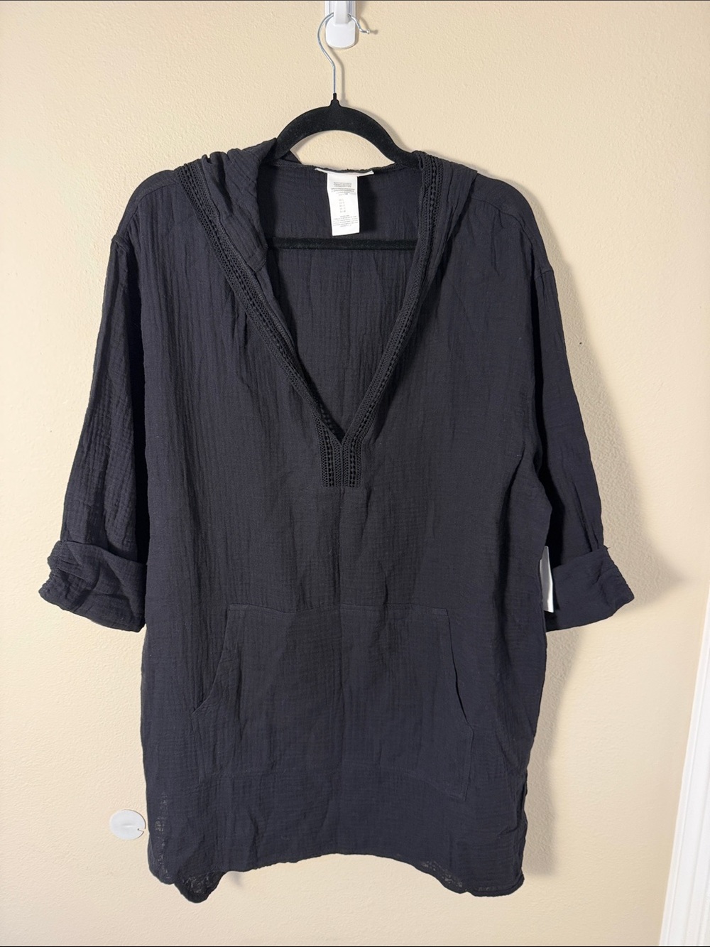 La Blanca Womens Seaside Hoodie Cover Up Tunic in Black Size L - Picture 5 of 14